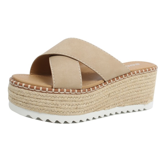 Shoes - Blond Criss Cross Espadrille Slip On Wedge